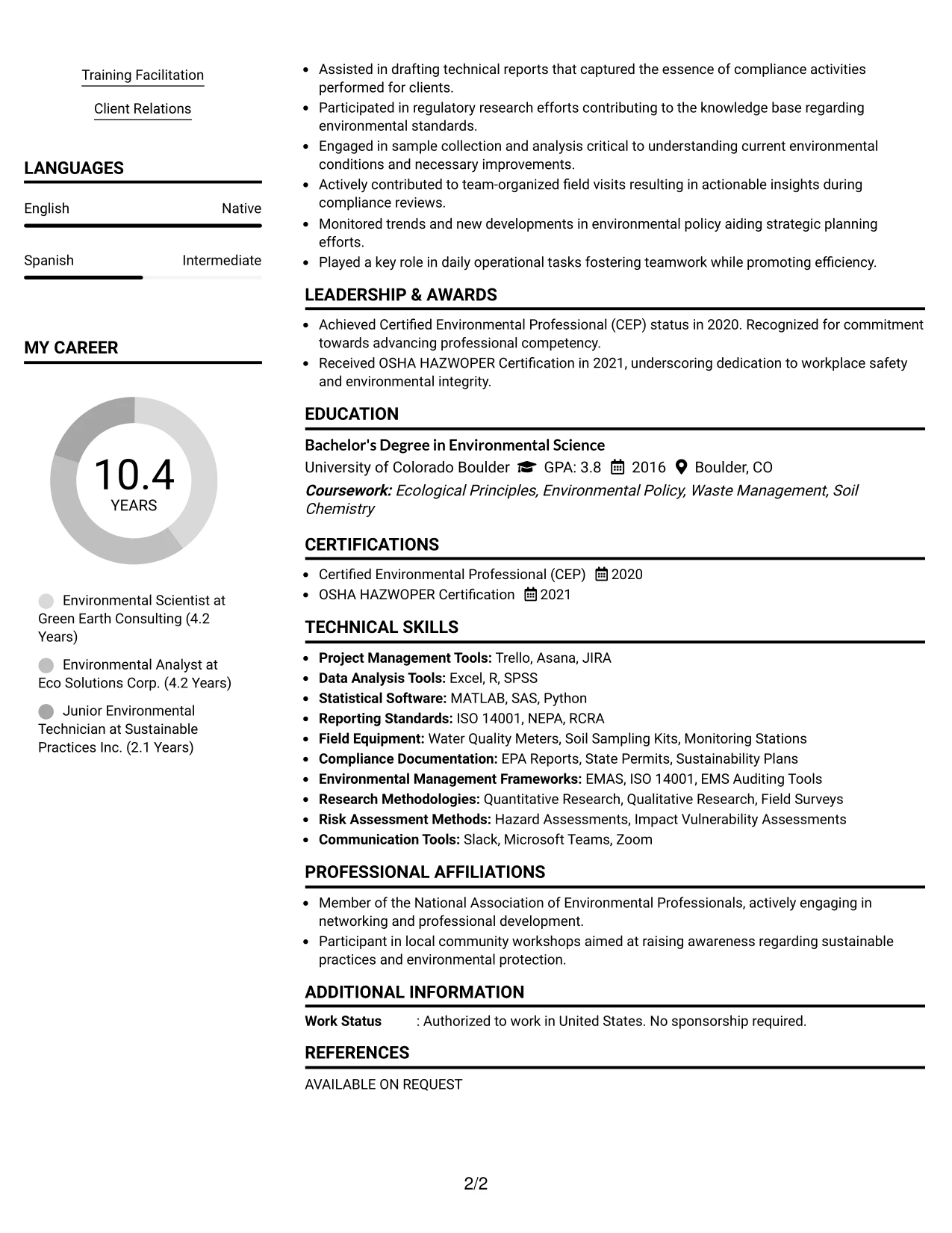 Resume Example Page 2
