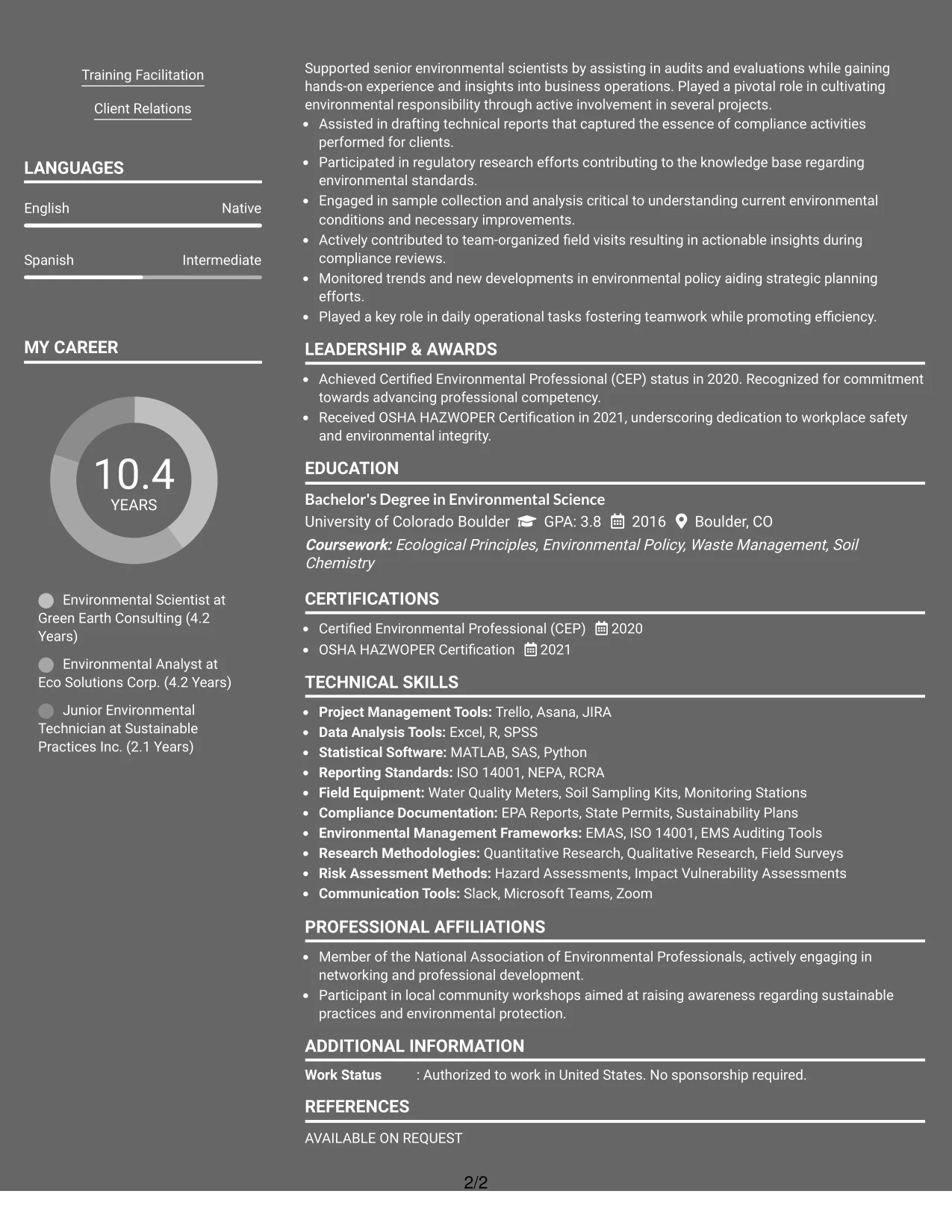 Resume Example Page 2