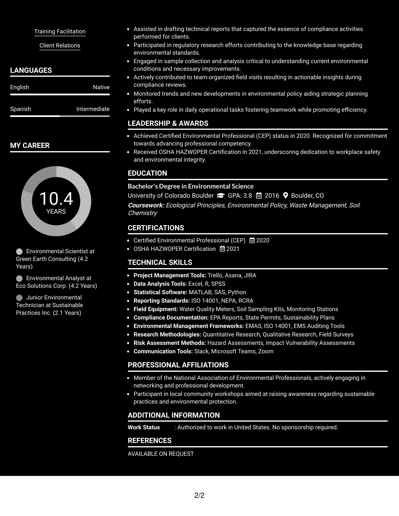 Resume Example Page 2