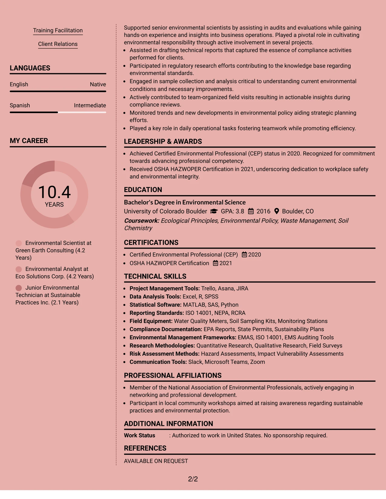 Resume Example Page 2