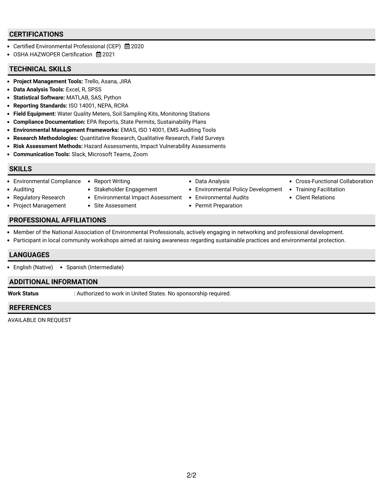 Resume Example Page 2