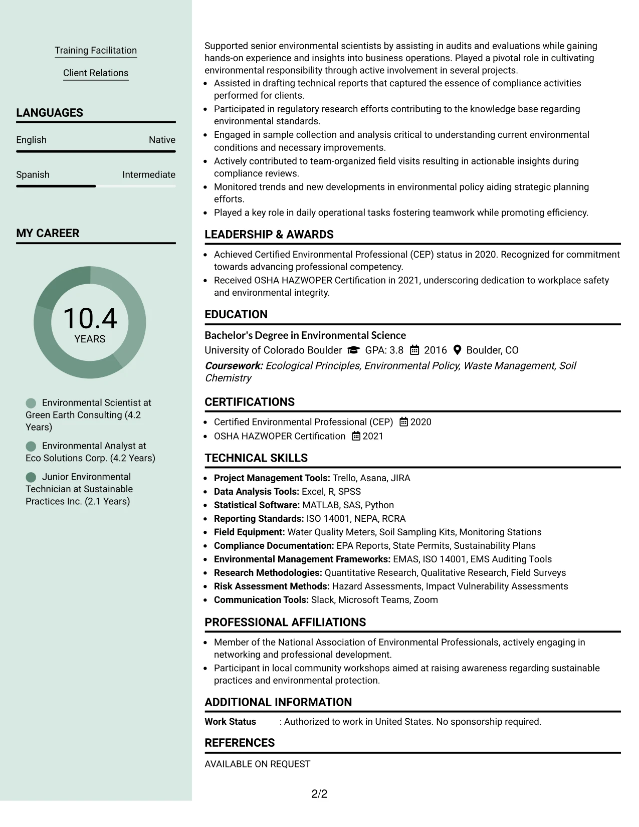 Resume Example Page 2