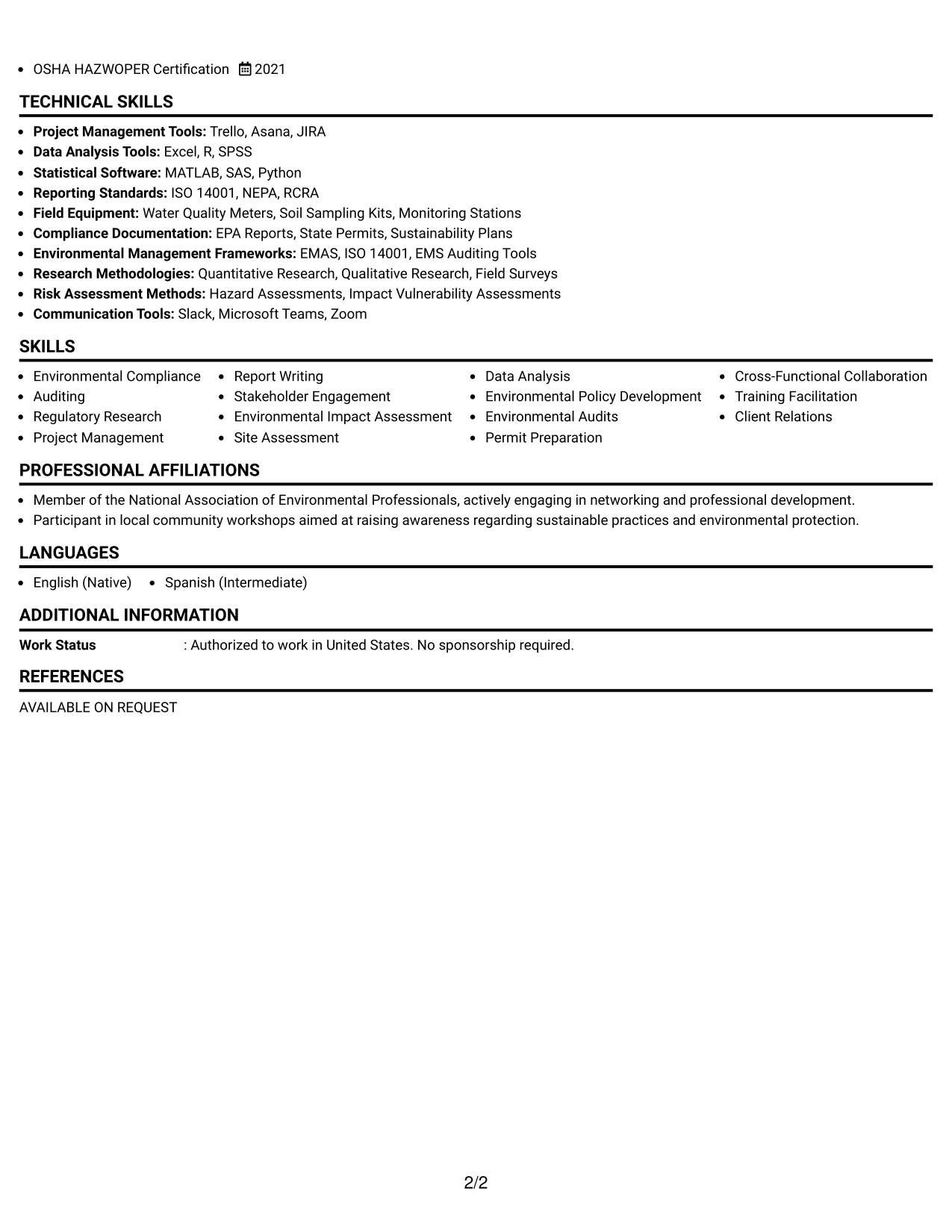 Resume Example Page 2