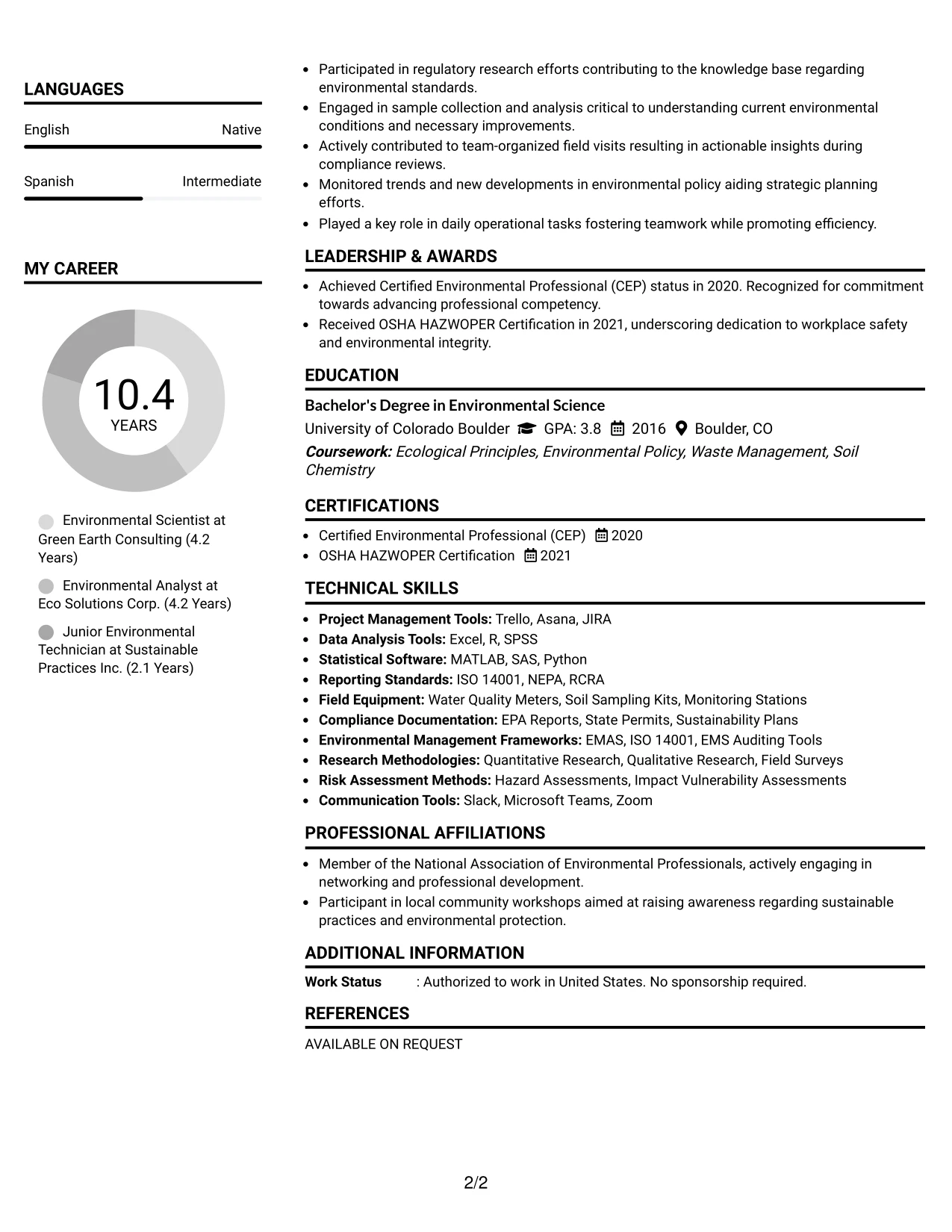 Resume Example Page 2