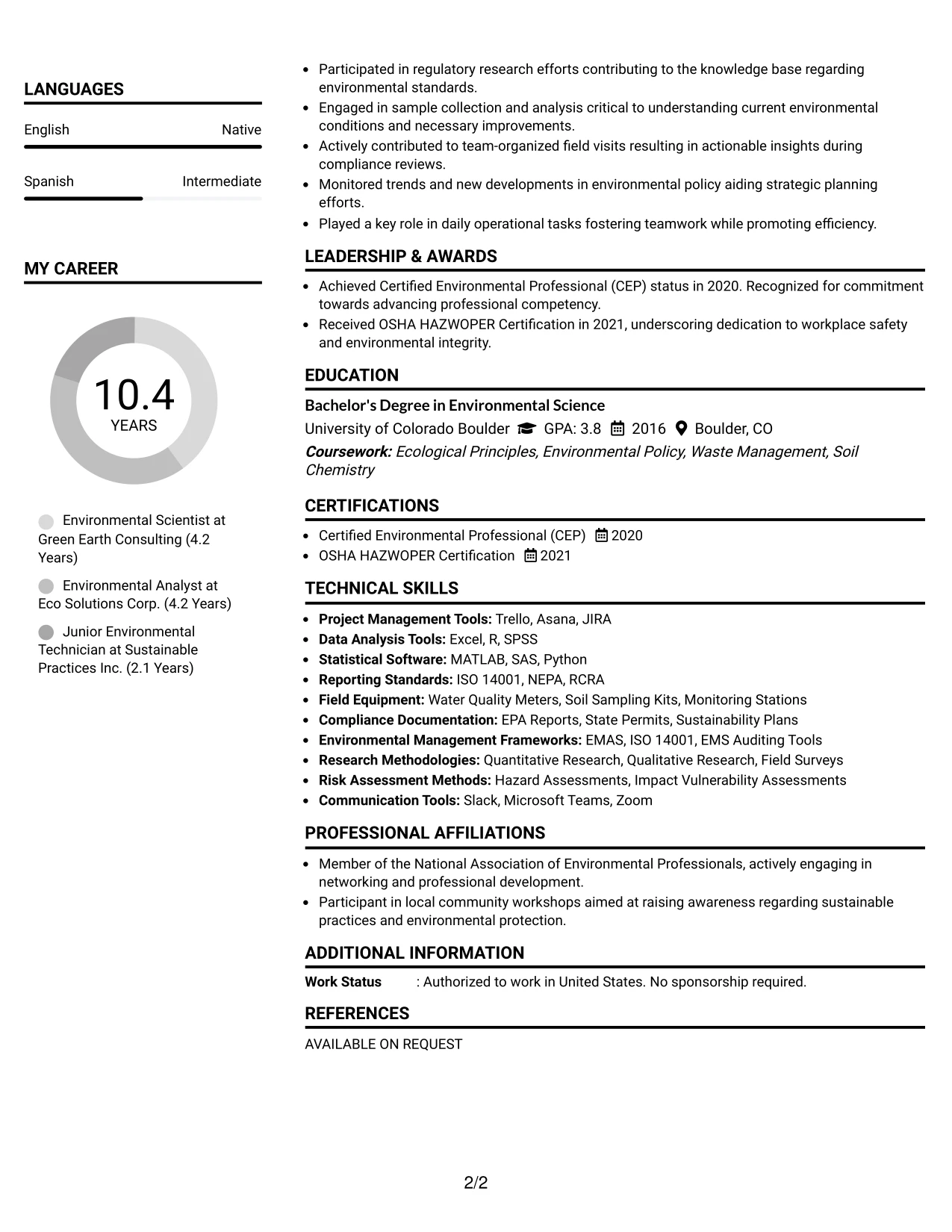 Resume Example Page 2