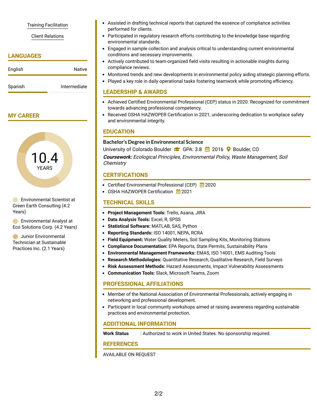 Resume Example Page 2