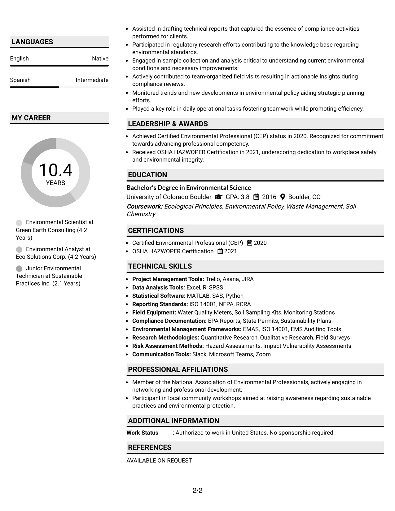 Resume Example Page 2