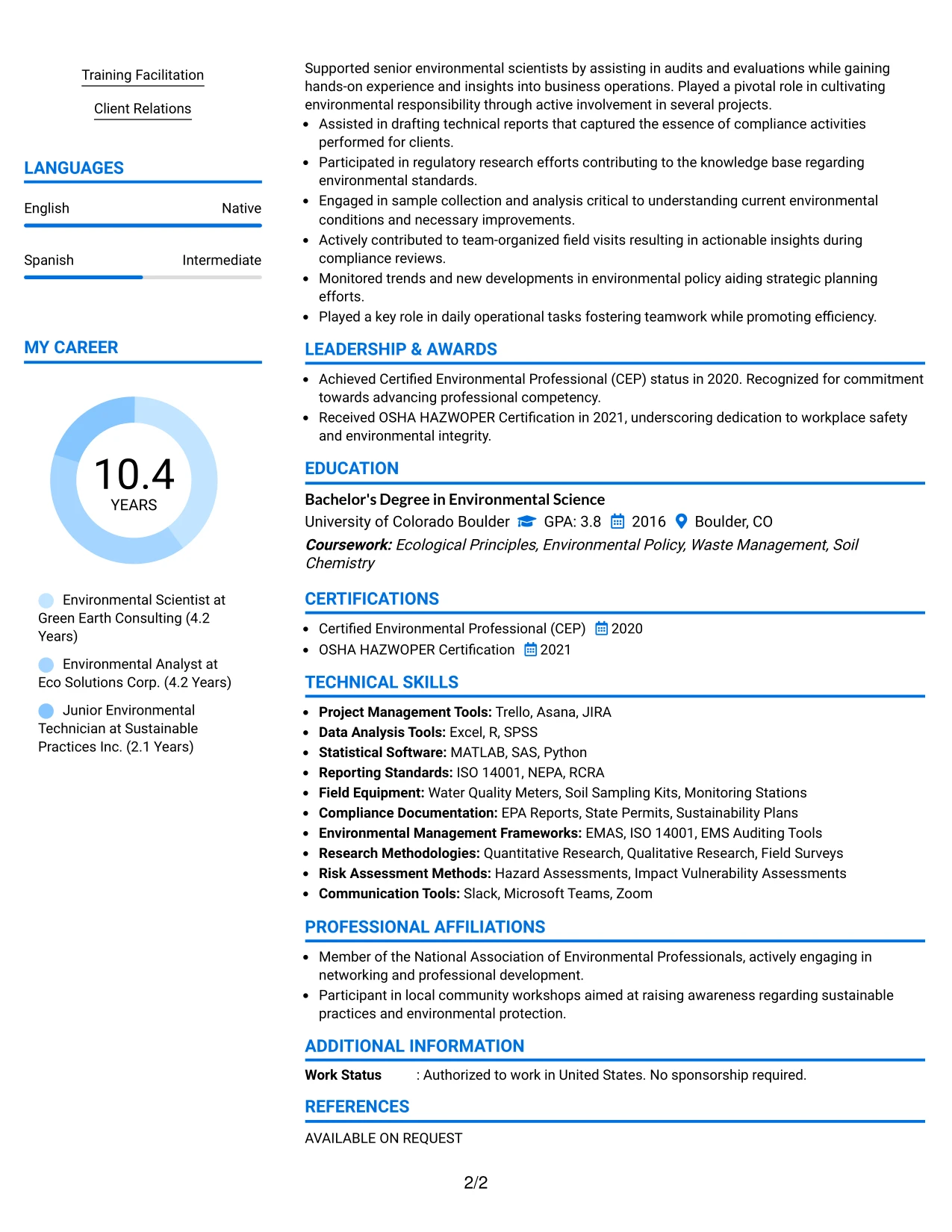 Resume Example Page 2