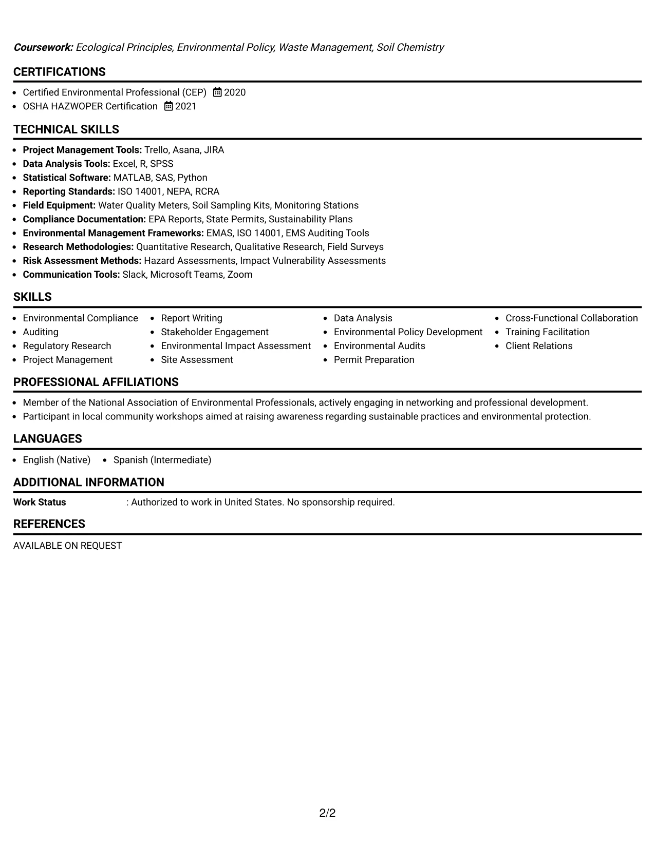 Resume Example Page 2