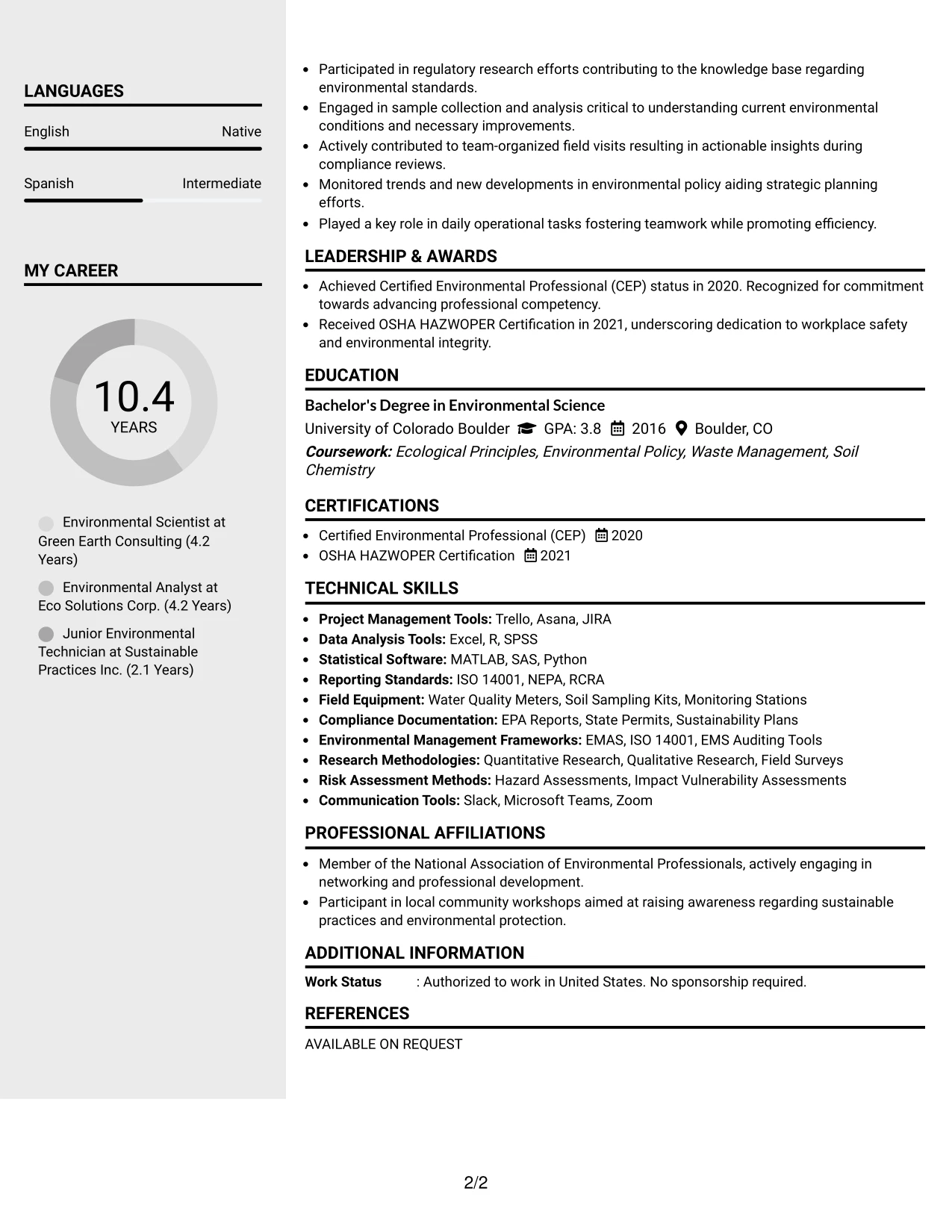 Resume Example Page 2