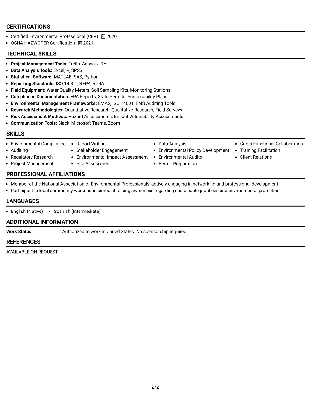 Resume Example Page 2