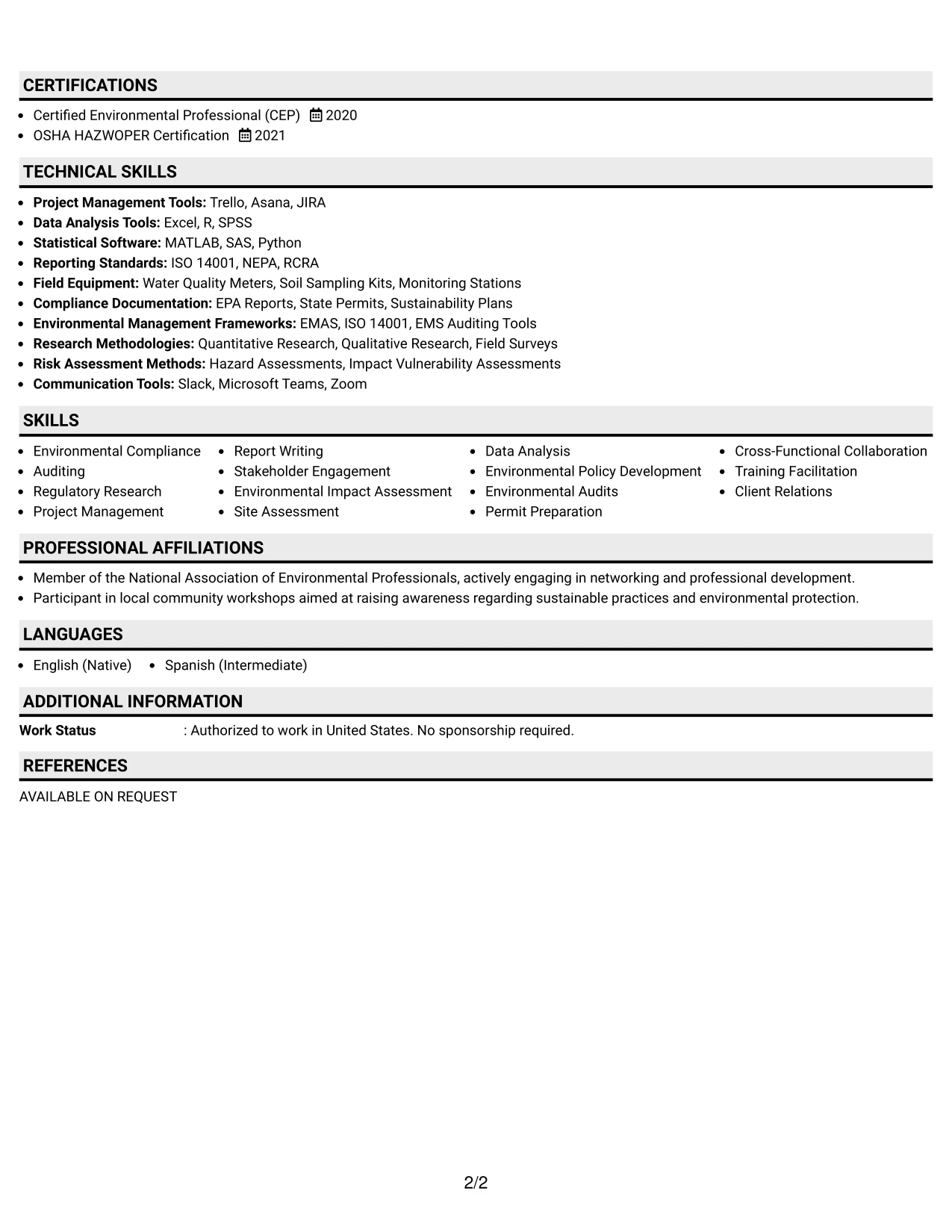 Resume Example Page 2