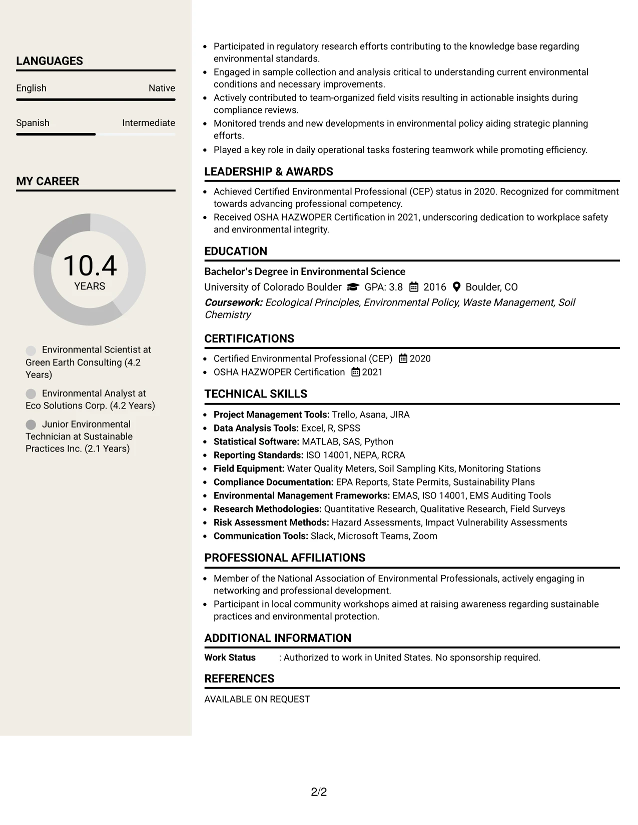 Resume Example Page 2