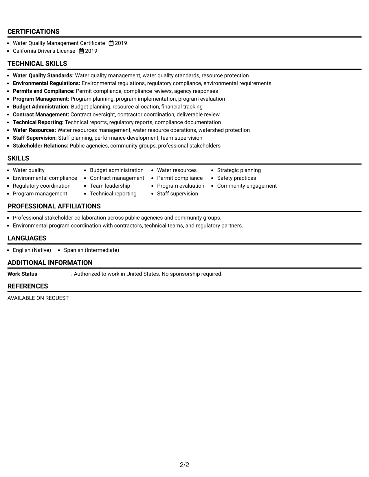 Resume Example Page 2