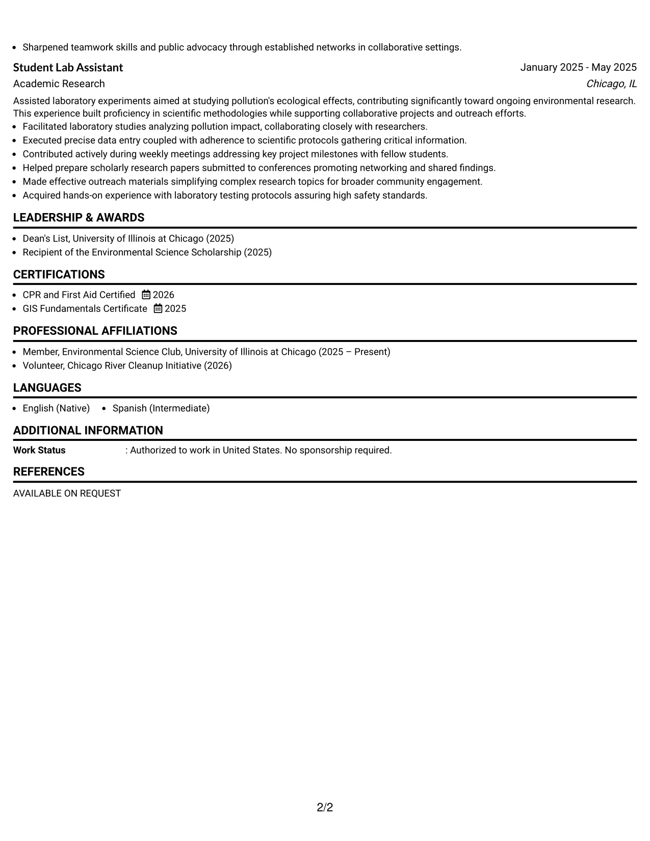 Resume Example Page 2
