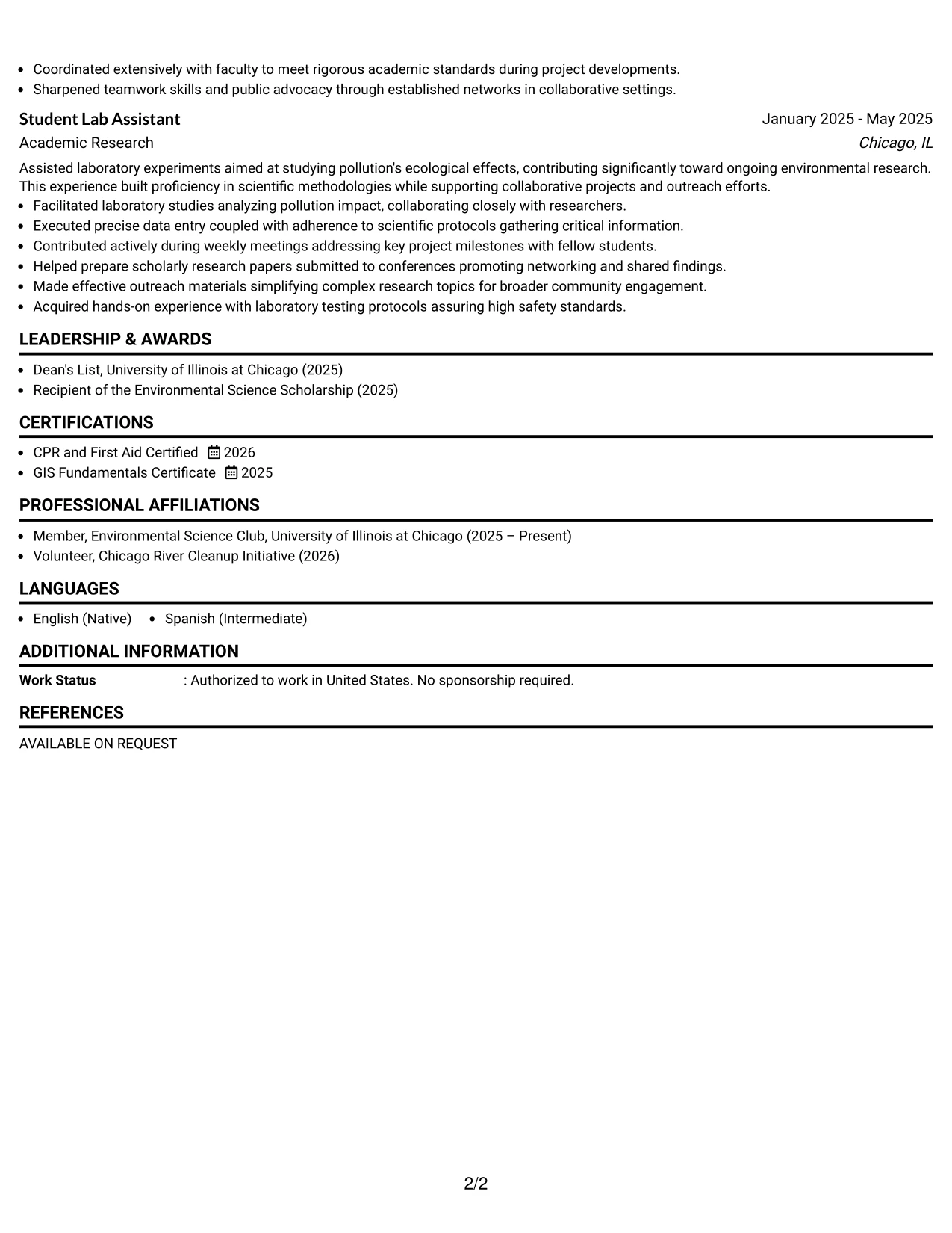 Resume Example Page 2