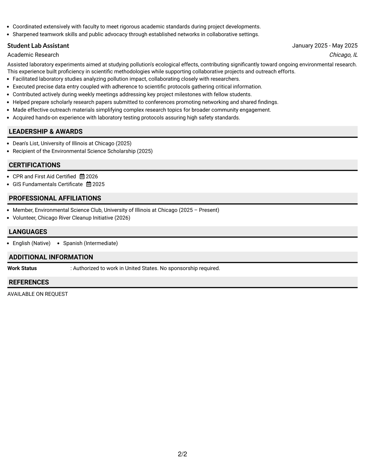 Resume Example Page 2