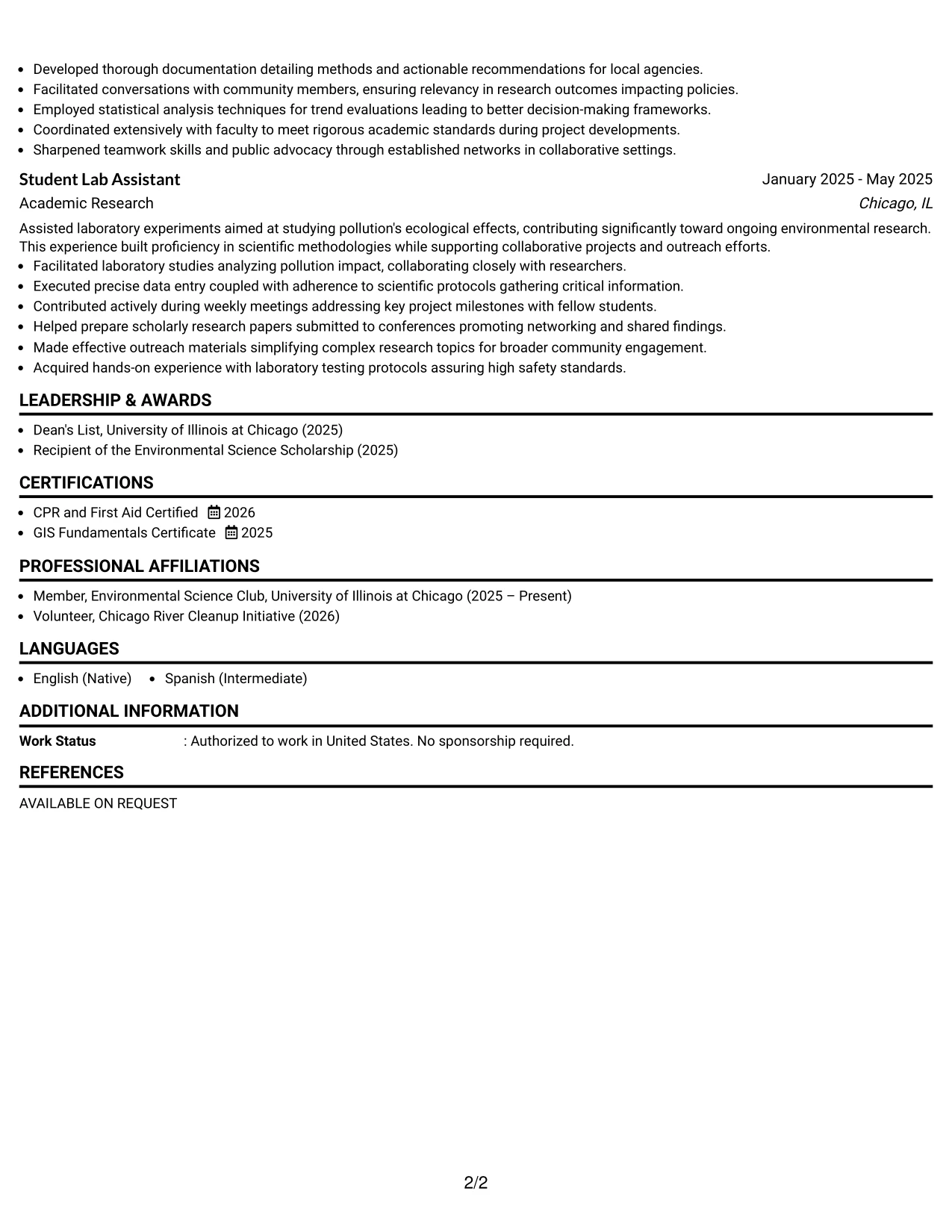 Resume Example Page 2