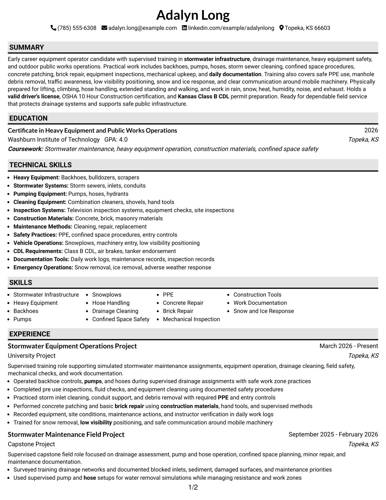 Resume Example Page 1