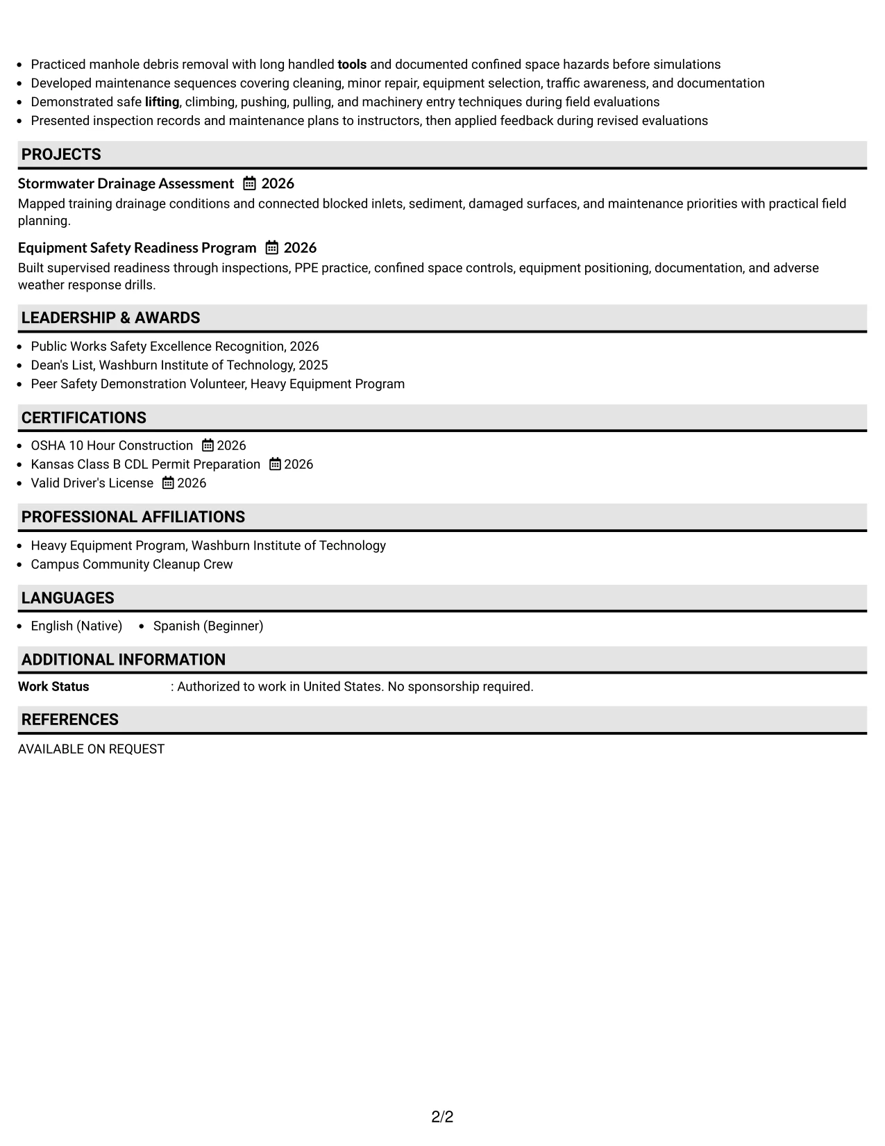Resume Example Page 2