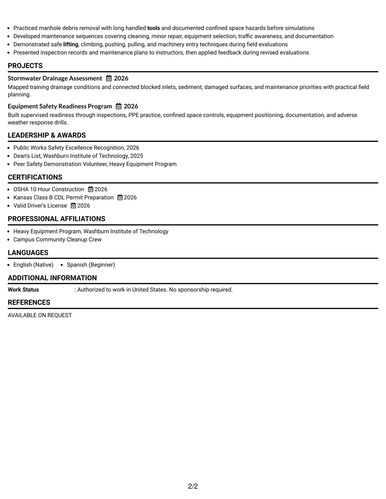 Resume Example Page 2
