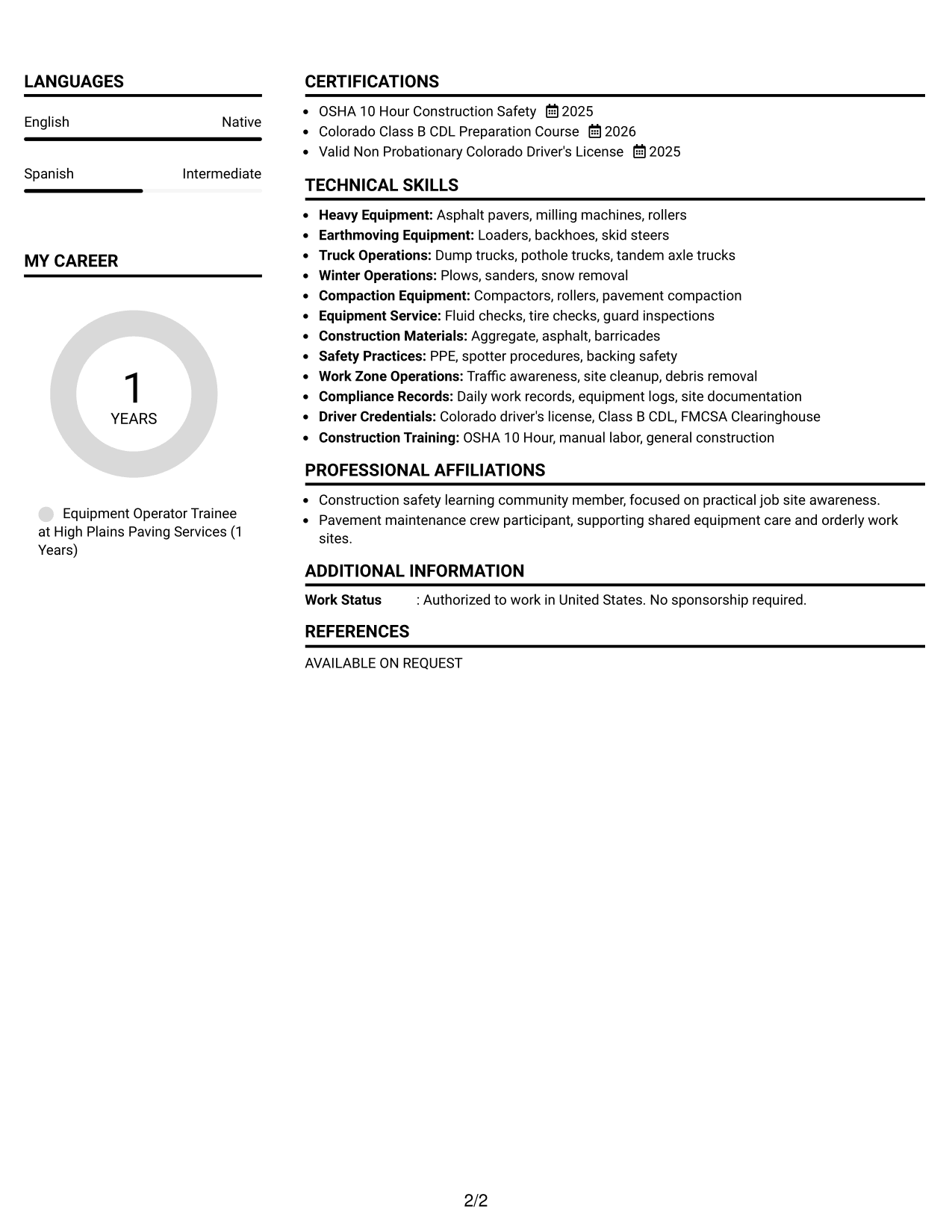 Resume Example Page 2