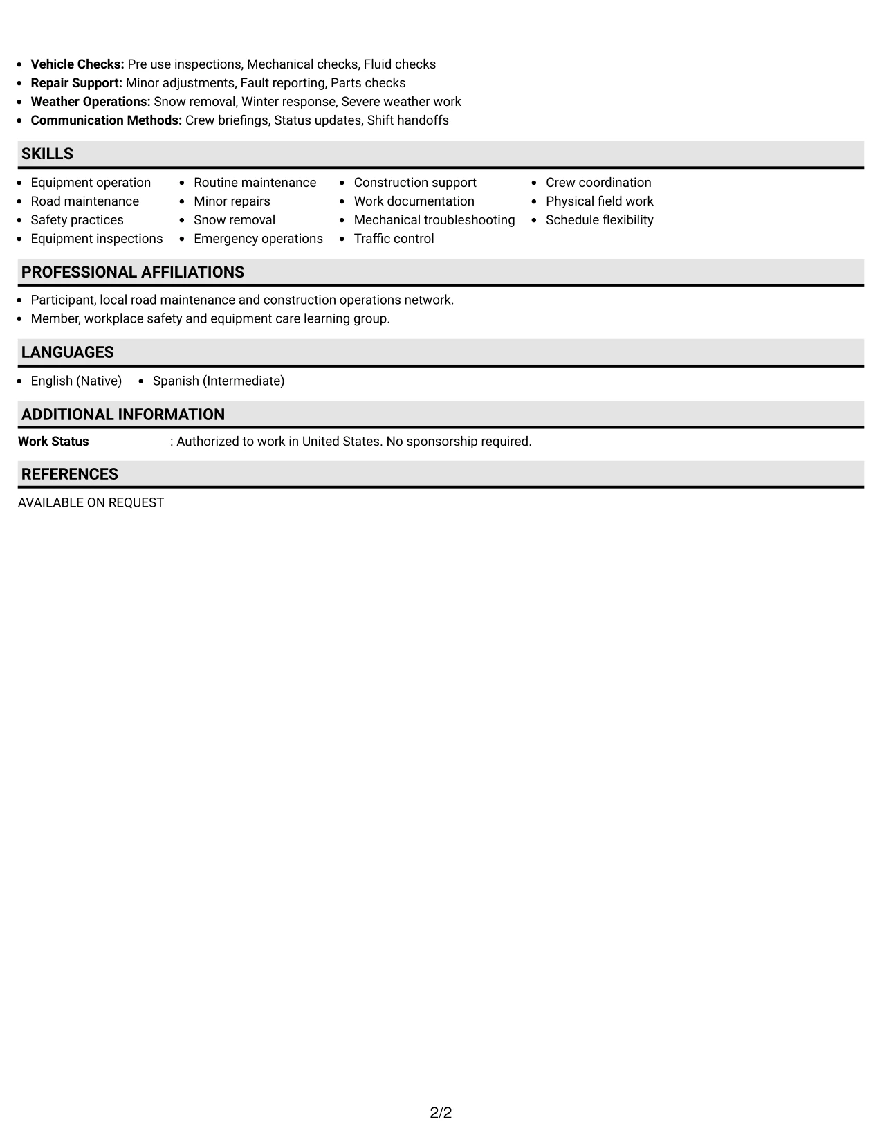 Resume Example Page 2