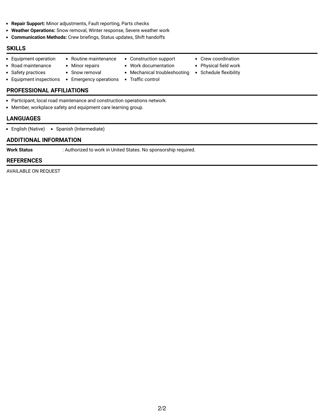 Resume Example Page 2