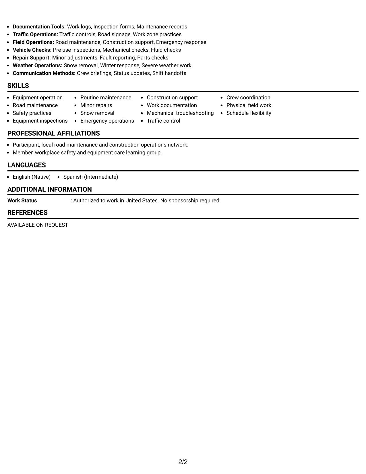 Resume Example Page 2