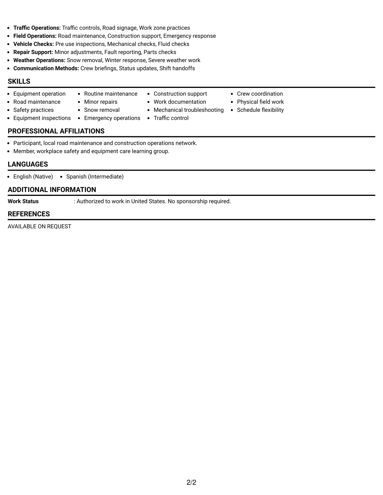 Resume Example Page 2