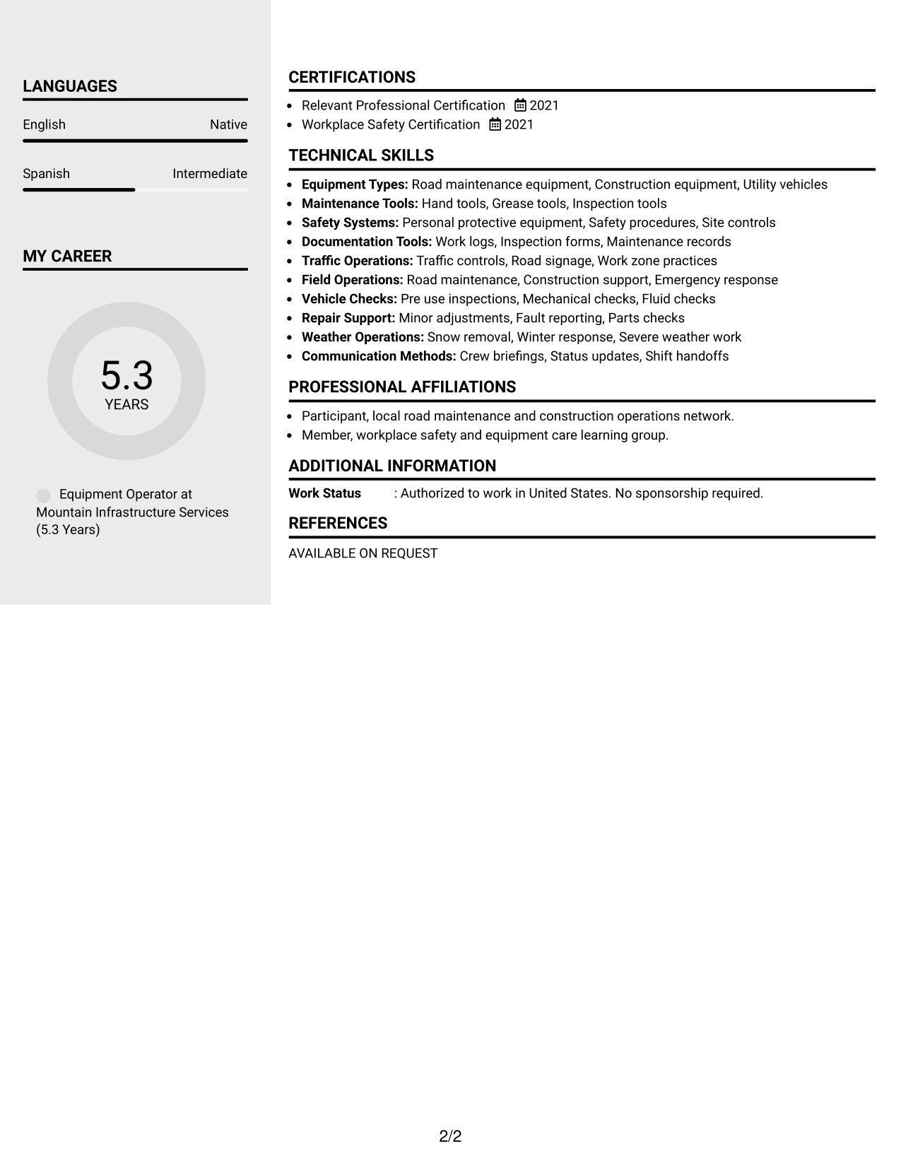 Resume Example Page 2