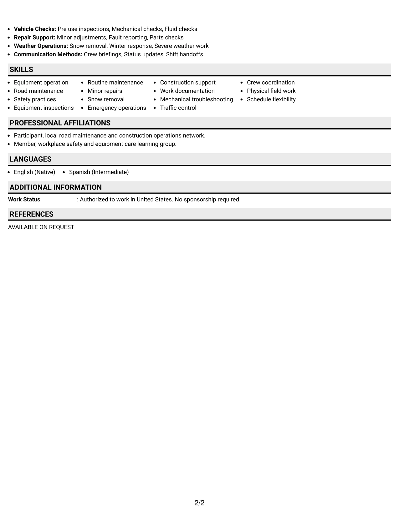Resume Example Page 2