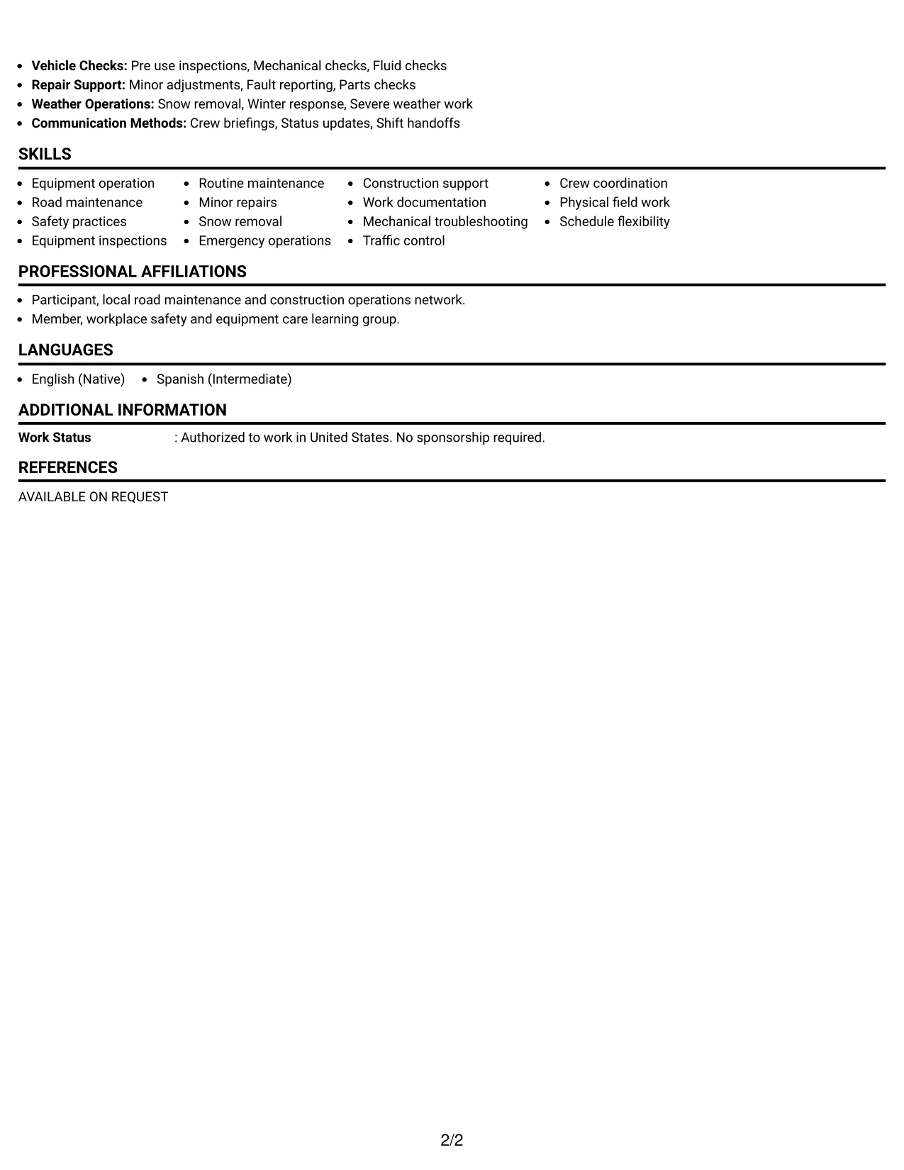 Resume Example Page 2