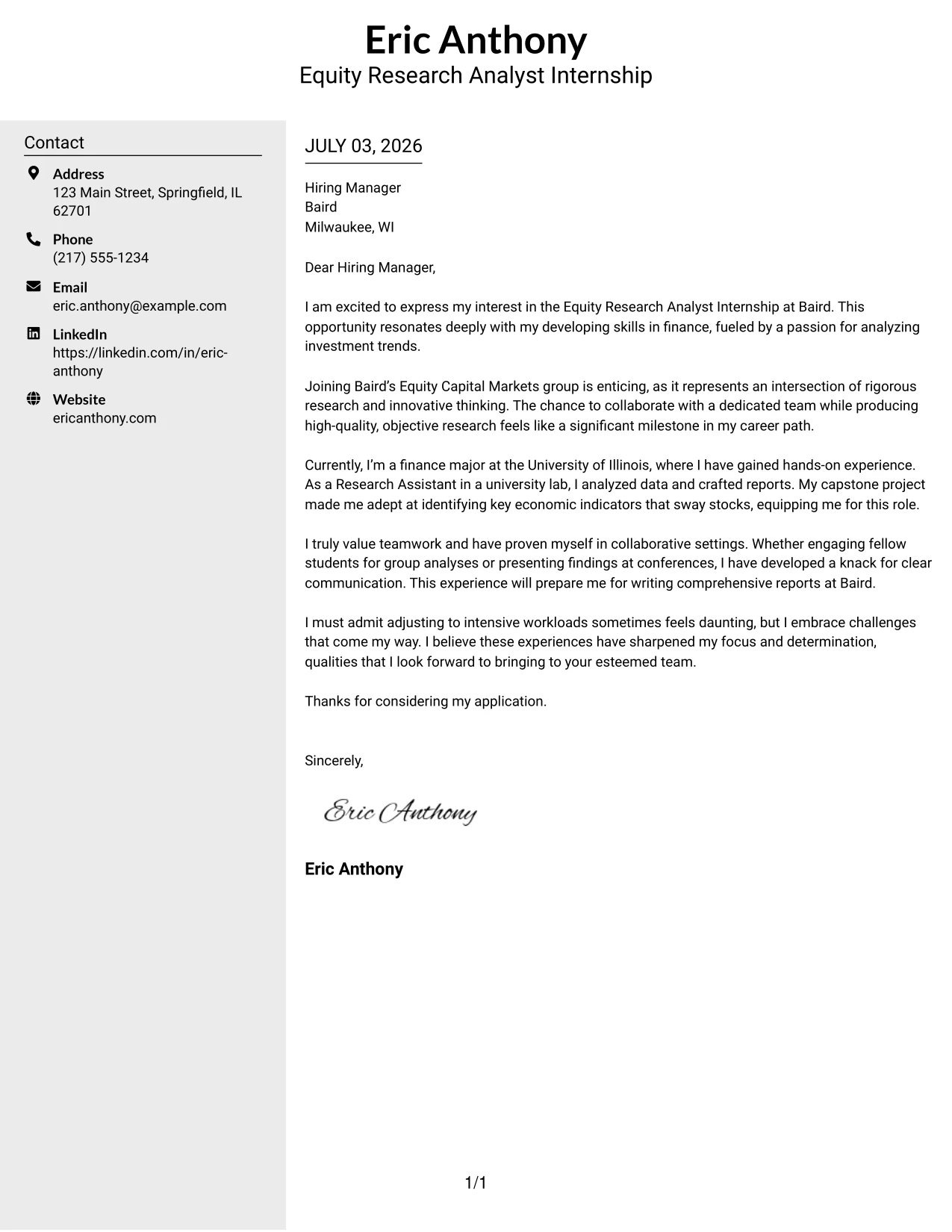 Resume Example Page 1