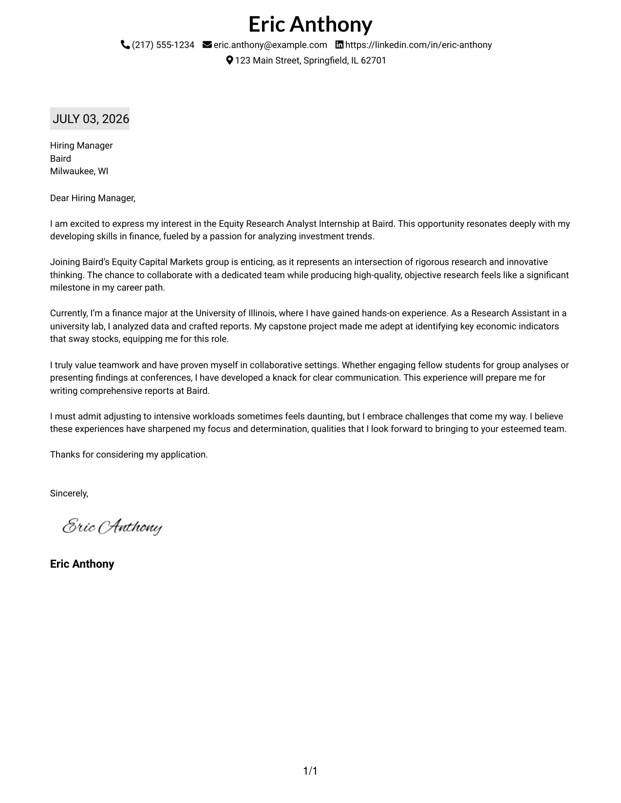 Resume Example Page 1