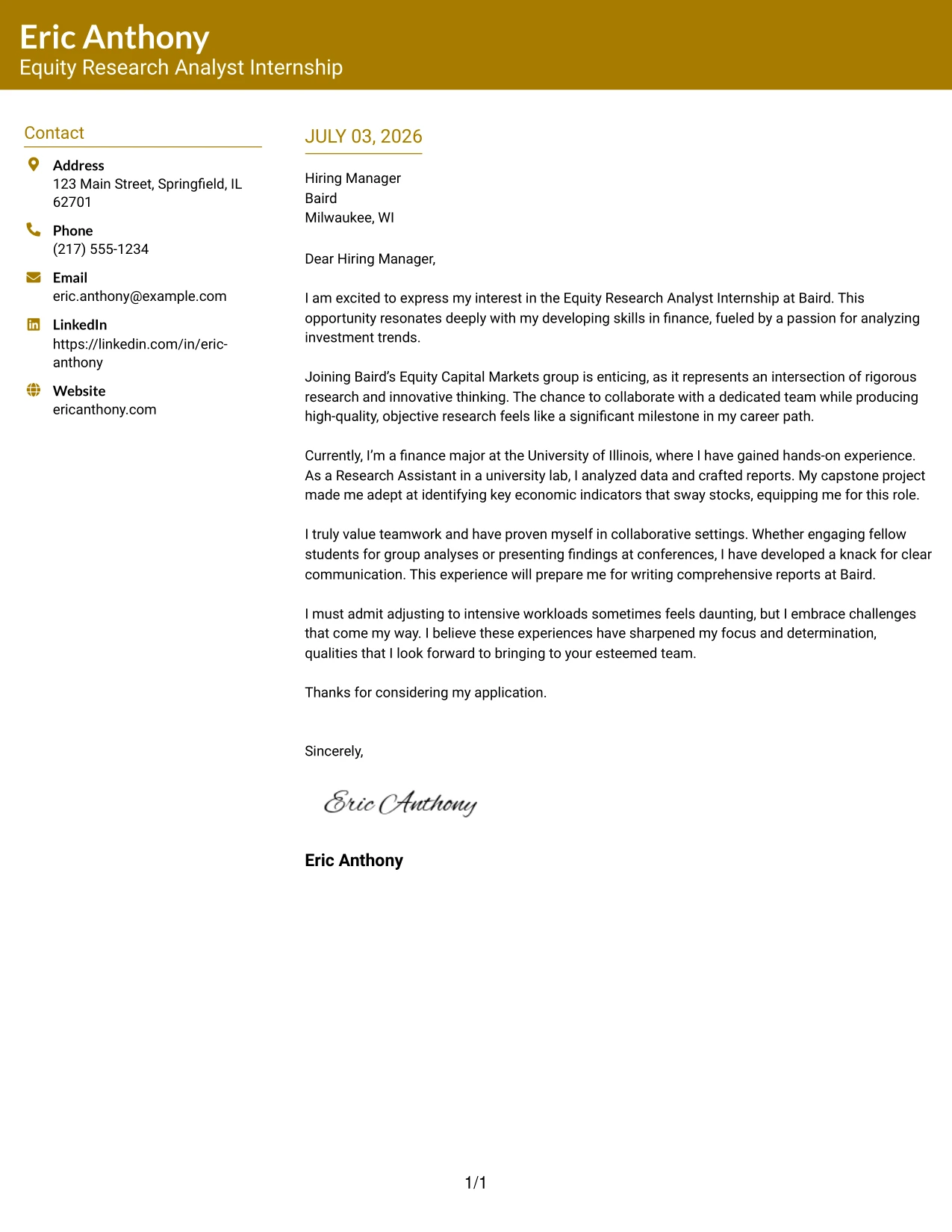 Resume Example Page 1