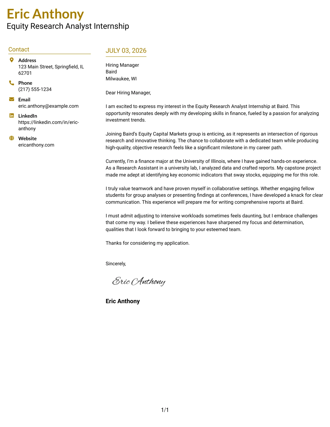Resume Example Page 1