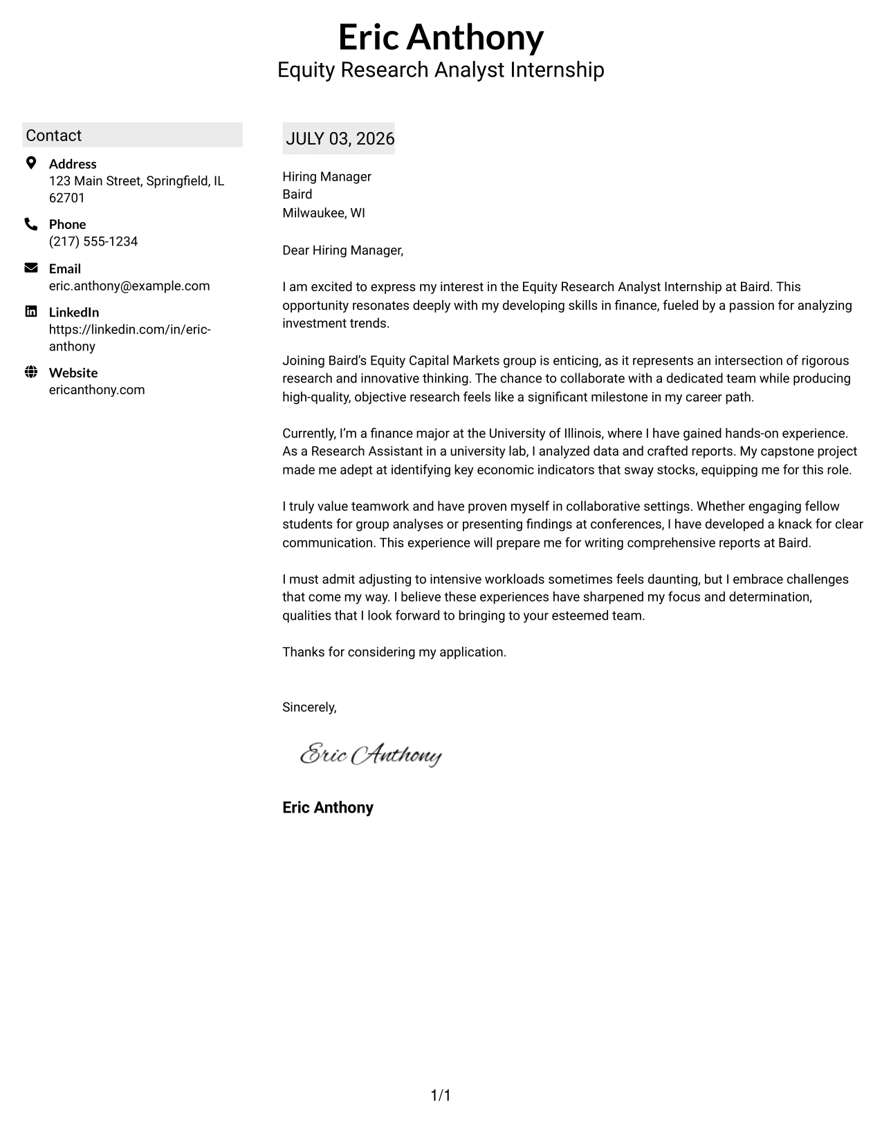 Resume Example Page 1