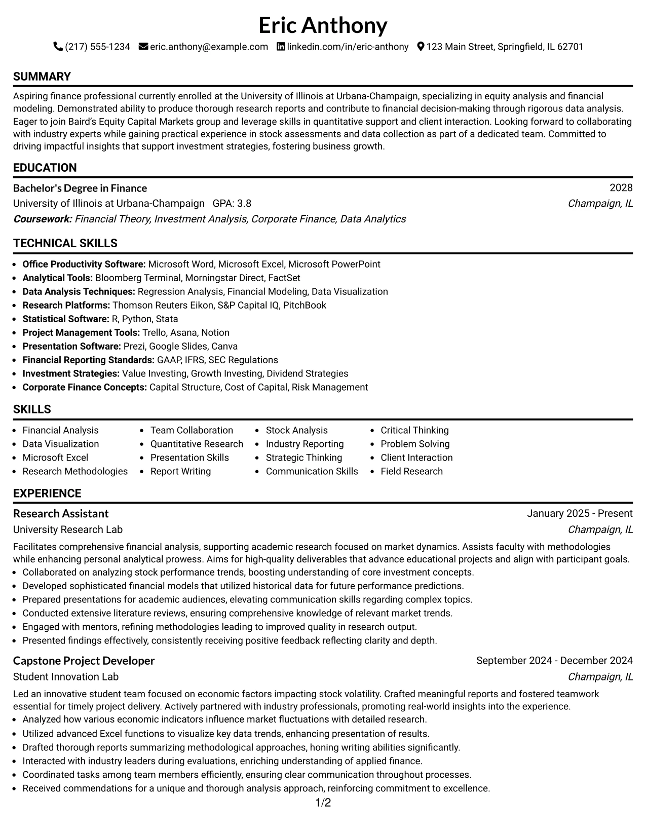 Resume Example Page 1