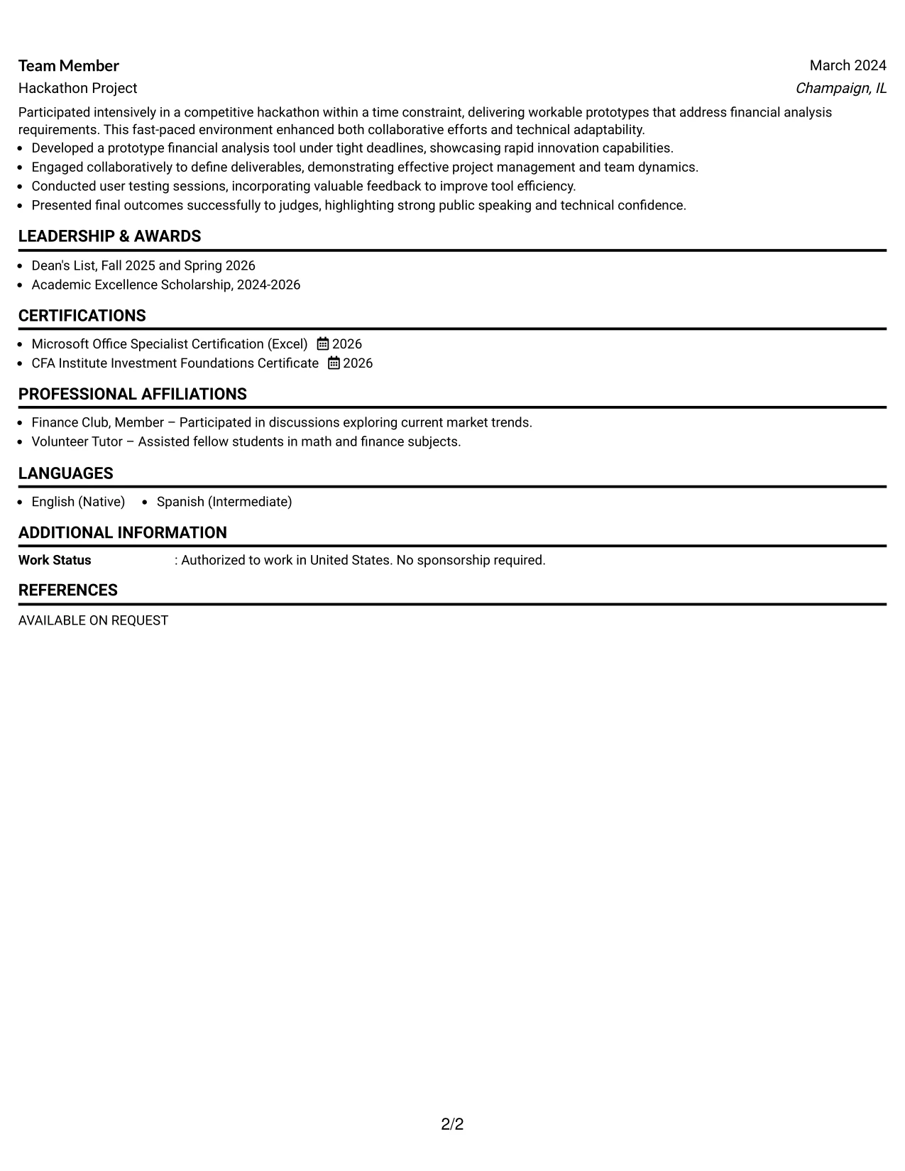 Resume Example Page 2