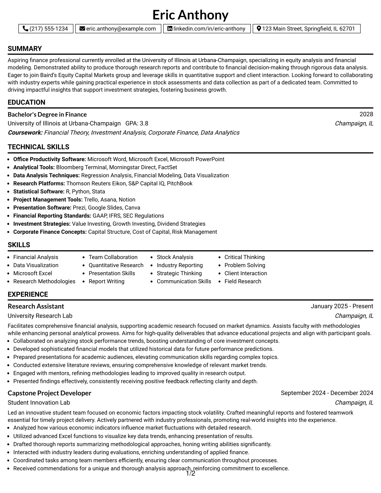 Resume Example Page 1