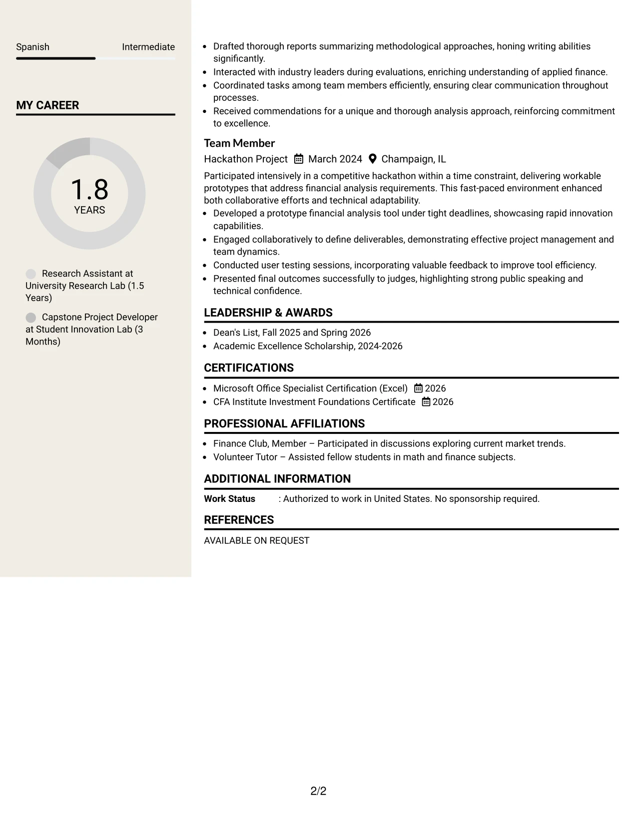 Resume Example Page 2