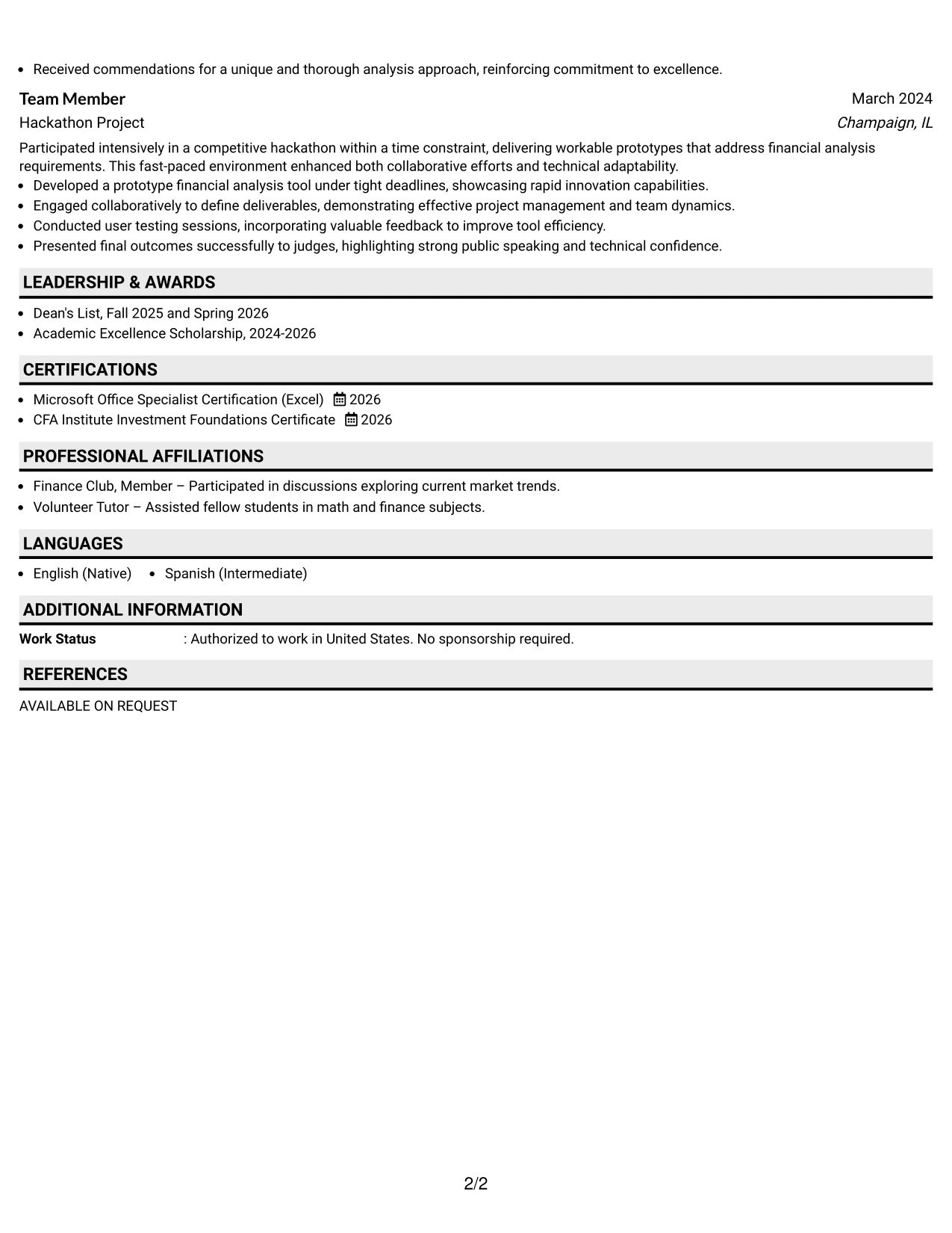 Resume Example Page 2