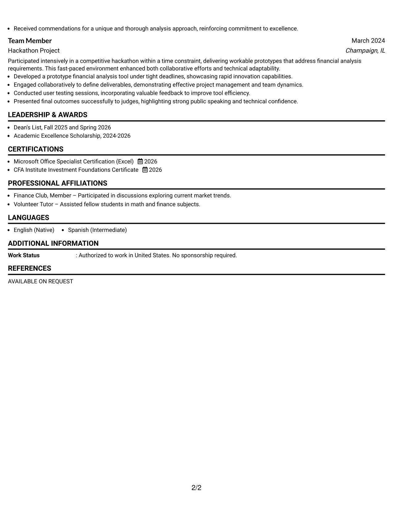 Resume Example Page 2