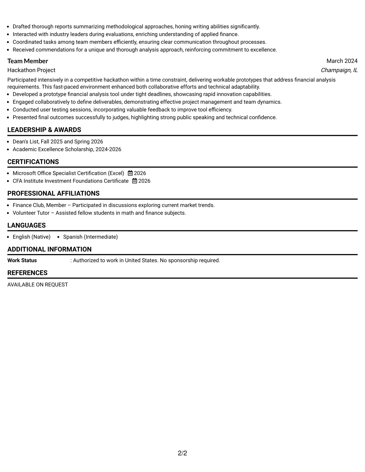 Resume Example Page 2