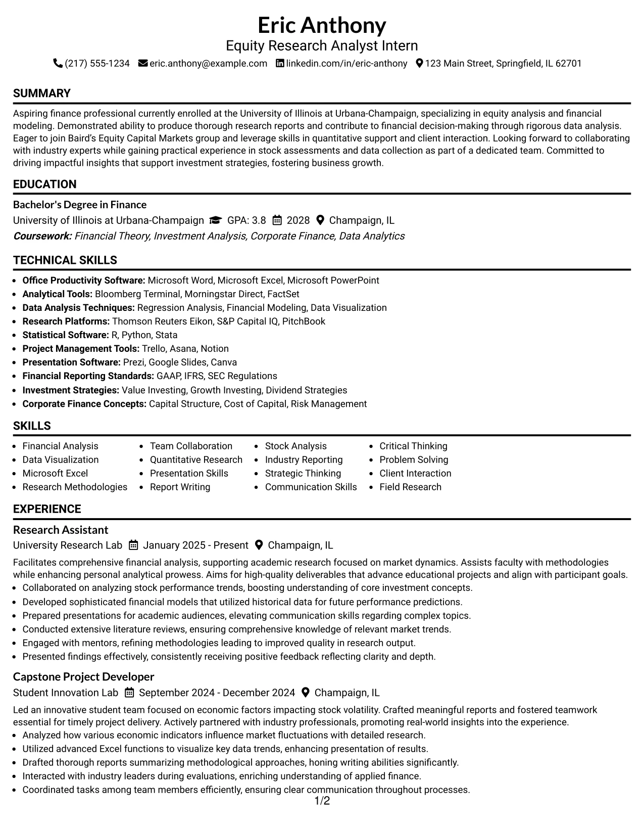 Resume Example Page 1