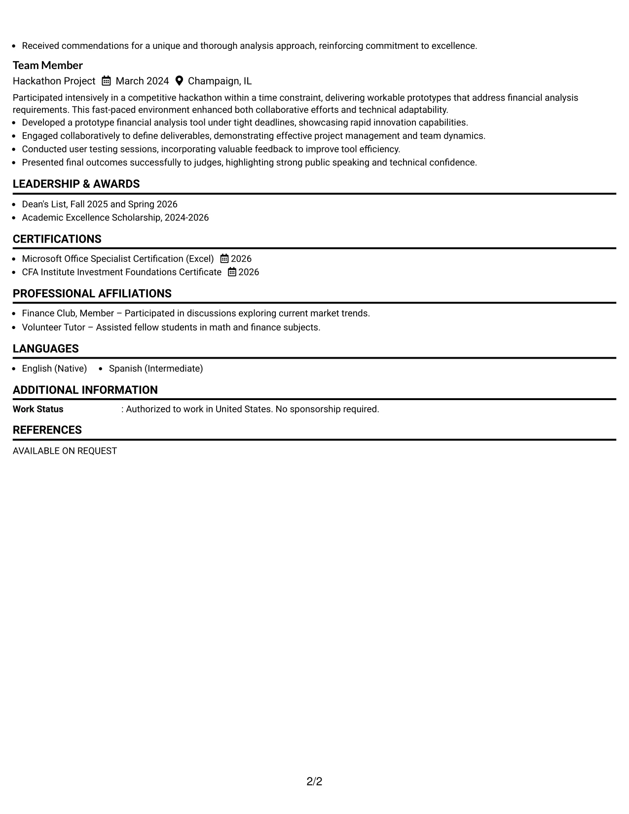 Resume Example Page 2