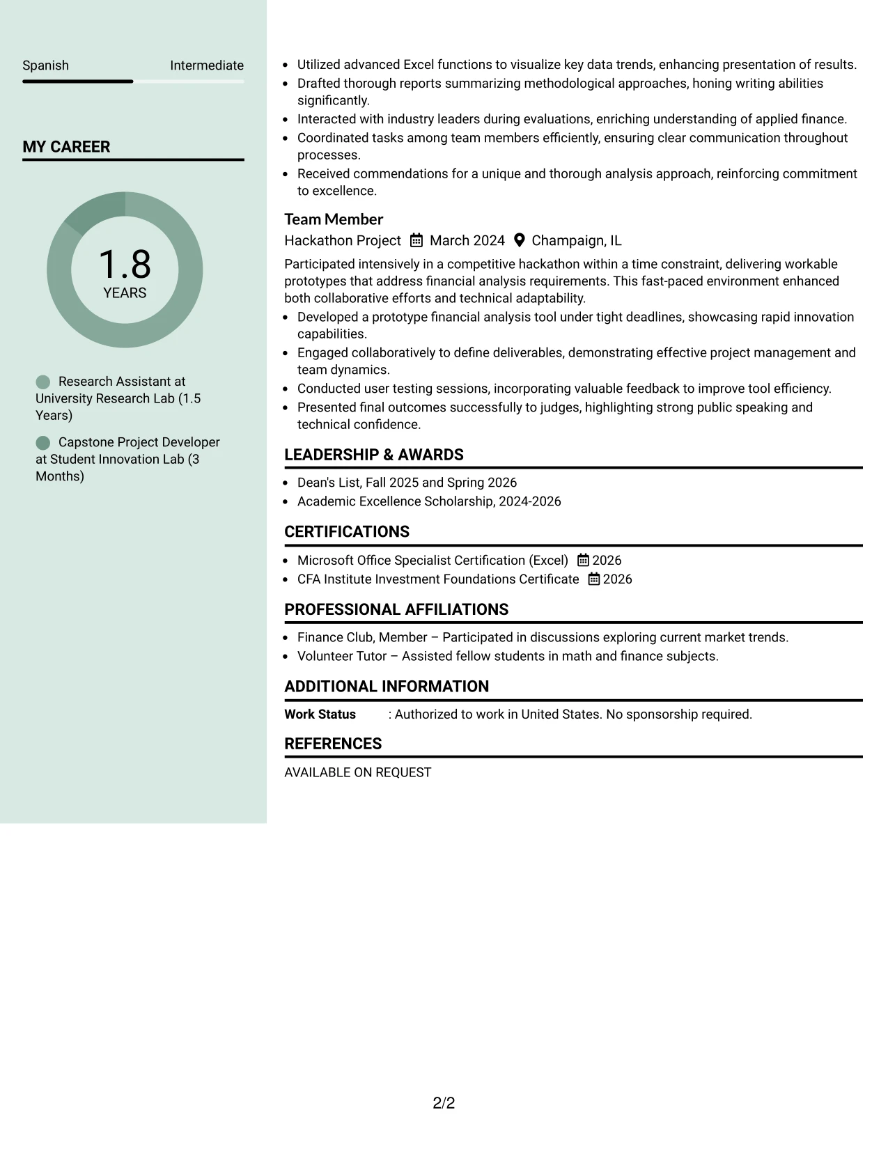 Resume Example Page 2