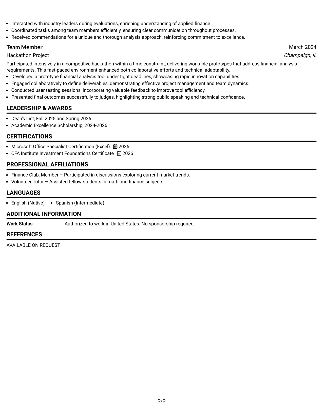Resume Example Page 2