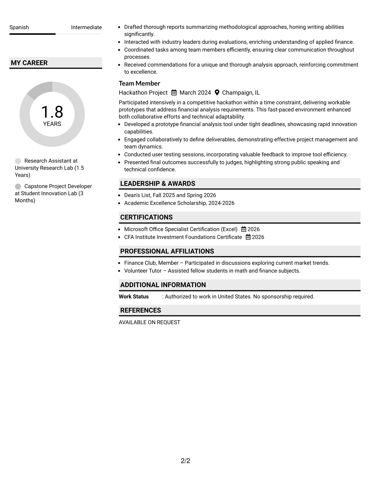 Resume Example Page 2